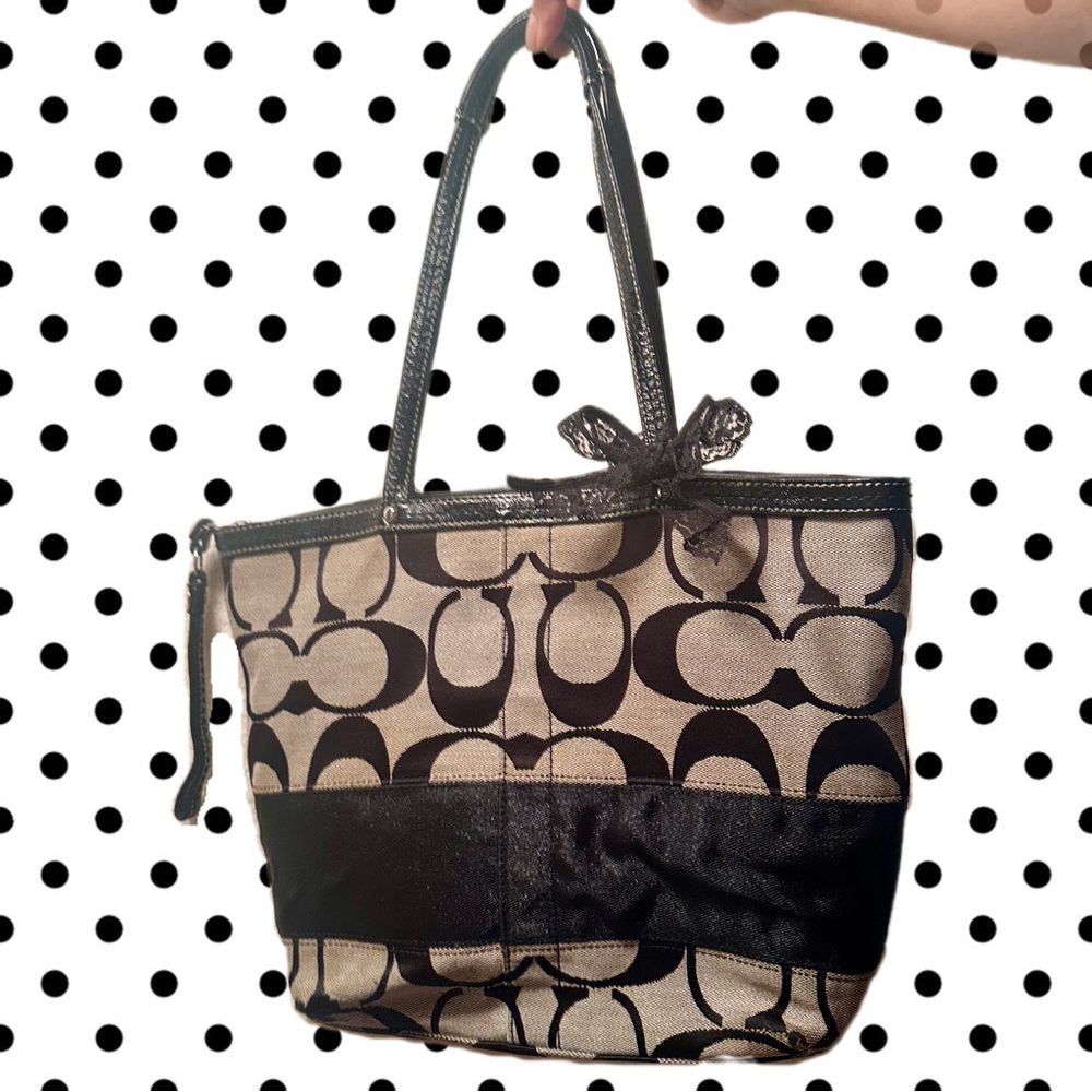 Coach Khaki and Black Signature Tote